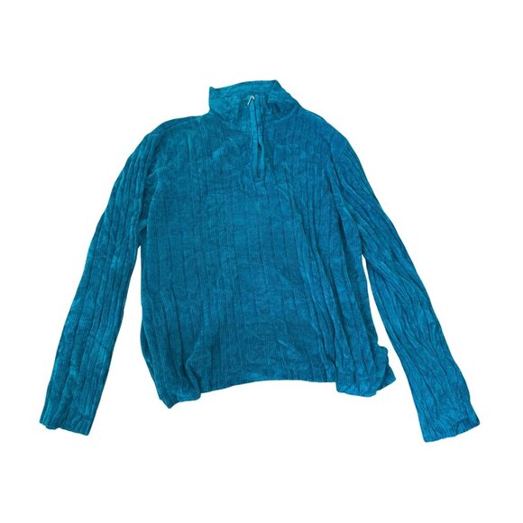 Vintage Karen Scott Large Turquoise Quarter-Zip Long-Sleeve Sweater Ribbed Knit - Picture 1 of 3